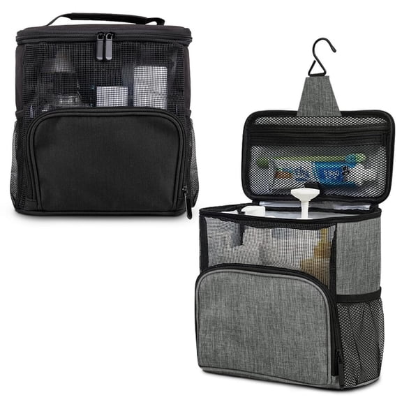 2Pcs Mesh Shower Caddy with Hook,Hanging Mesh Toiletry Bag for Shower,Bathroom Shower Tote Bag Organizer Basket,Travel Shower Caddy Portable for College Dorm Storage (Black Grey)