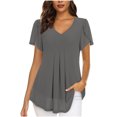thumbnail image 2 of Womens Chiffon Tunics Tops for Leggings Flowy T-Shirts Dressy Business Casual Blouses Ruffle Sleeve Loose Shirts V Neck Tees, 2 of 7