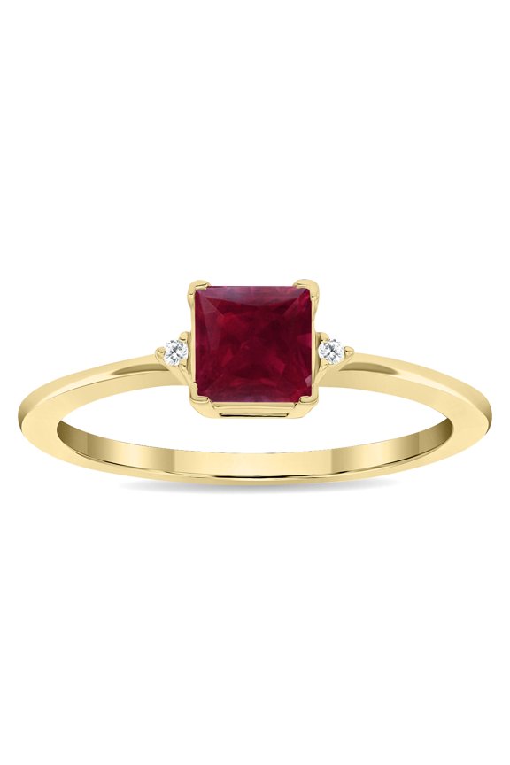 Women's Square Shaped Ruby and Diamond Classic Band in 10K Yellow Gold
