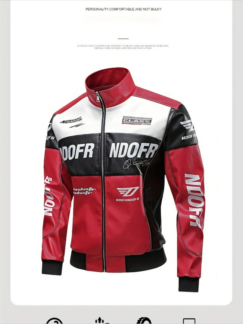 Men's Racing Style Zip Jacket - Green & Black Color-Blocking