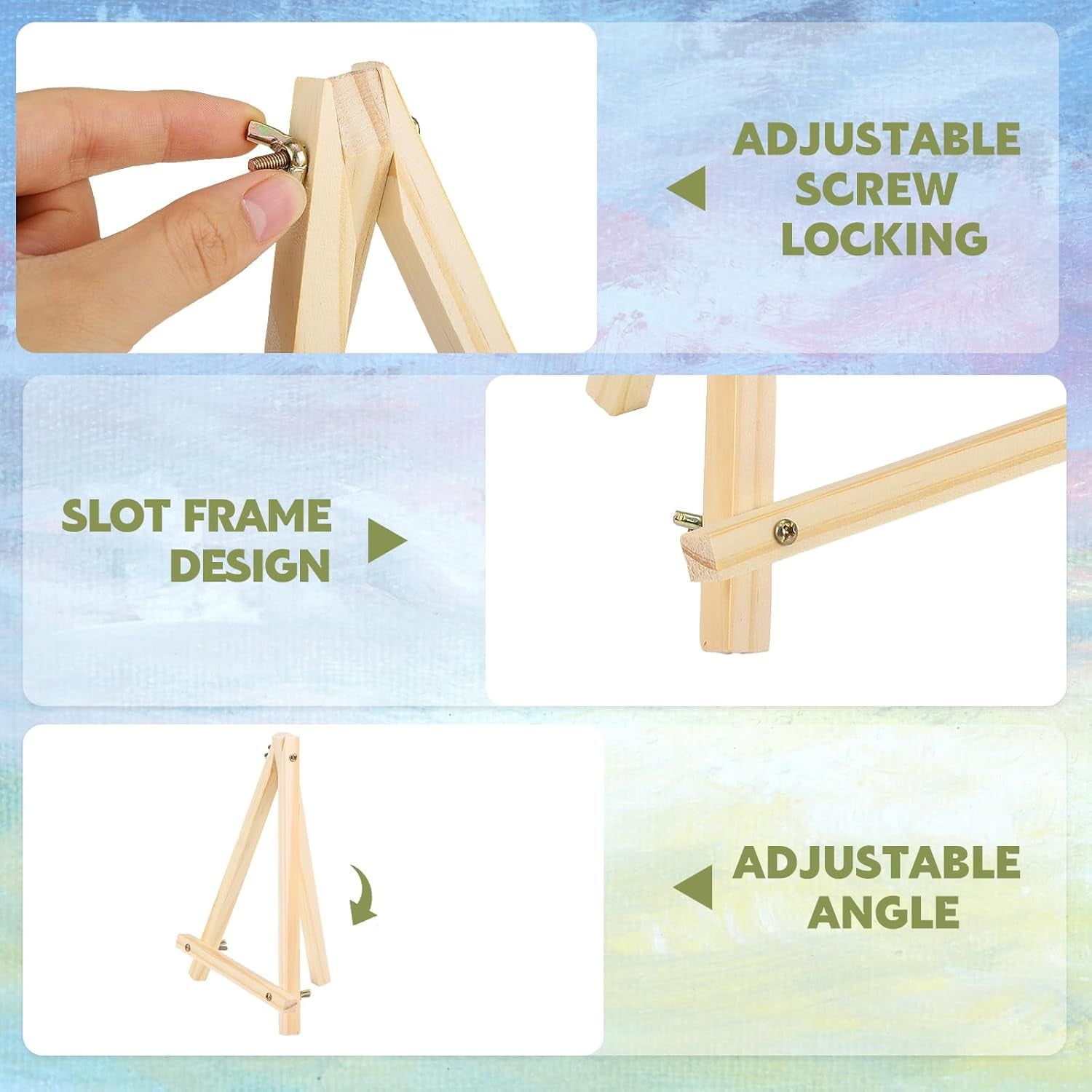 16-Pack 9" Wooden Tabletop Easel - Small Stand for Artists & Students' Painting & Sign Display