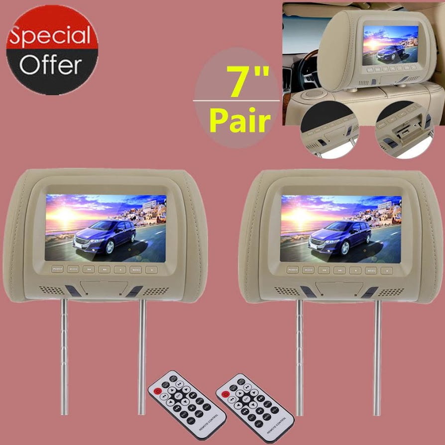2PCS 7 Inch Car Pillow Monitor LED digi tal Screen Headrest Car DVD