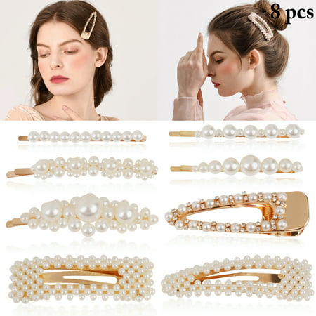 8Pcs Assorted Women's Artificial Pearl Hair Clip, Fashion Alligator Clip Barrette Bobby Pin Hair Accessories for Women