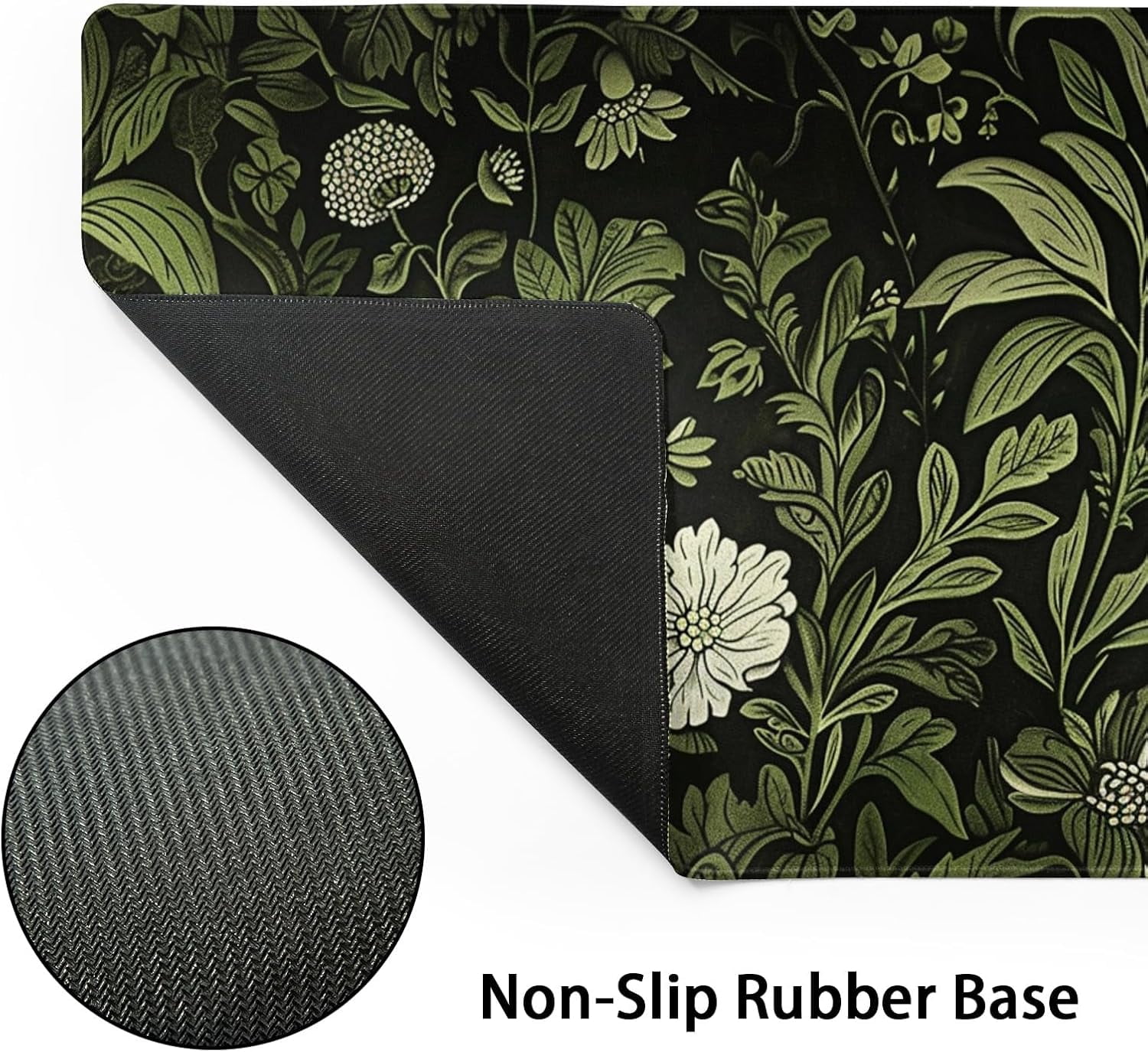 Botanical Green Leaves Gaming Mouse Pad XL Beige Plant Black Aesthetic Extended Big Large Desk Mat Non-Slip Rubber Base Stitched Edge Long Keyboard Mousepad for PC Computer Laptop,31.5×11.8 in