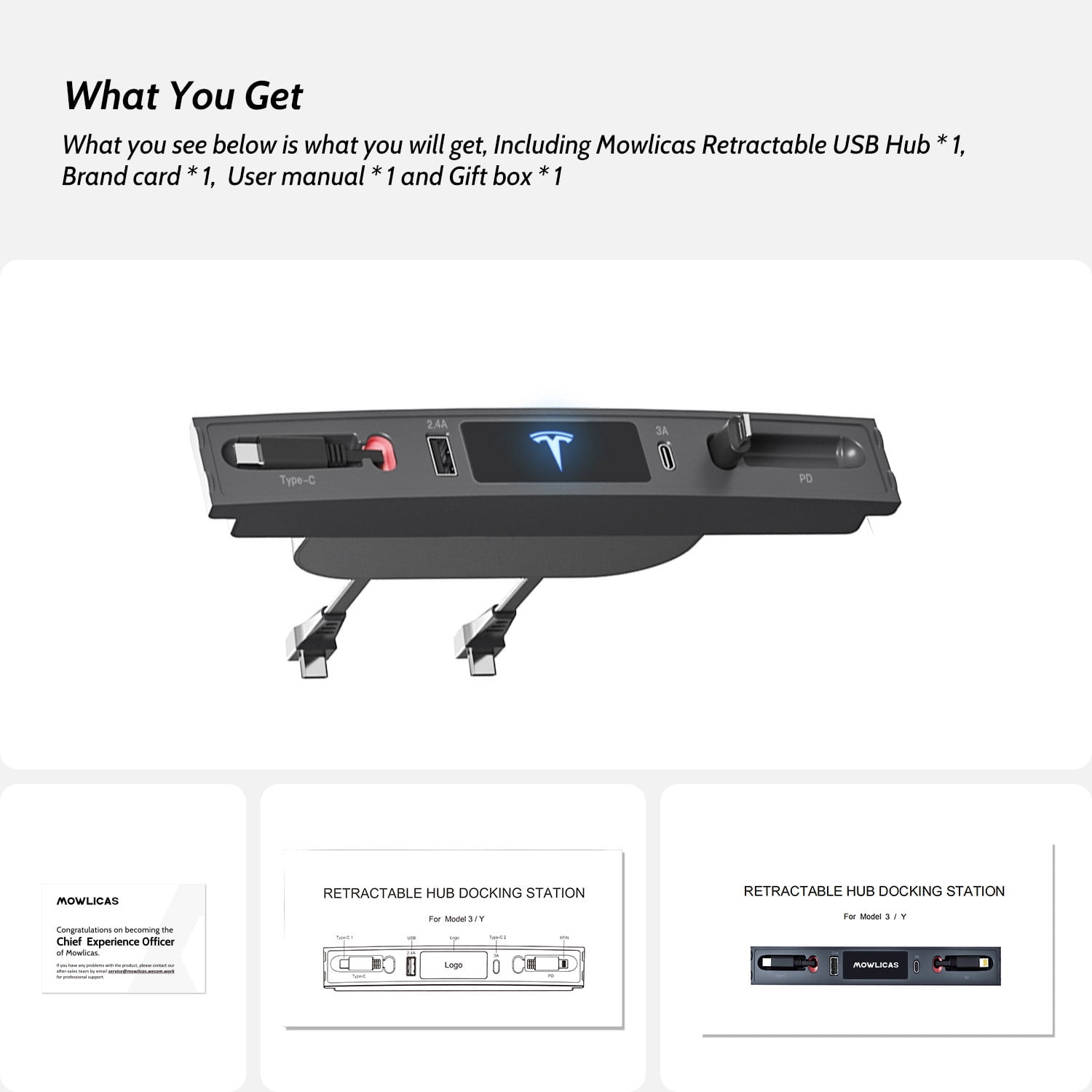 Mowlicas OEM Design for Tesla USB Hub (Carbon Fiber), Retractable Car Fast Charger is Necessary Tesla Model Y/3 2024/2023/2022/2021 Accessories but Not for Model 3 Highland, Gifts for Tesla Owners…