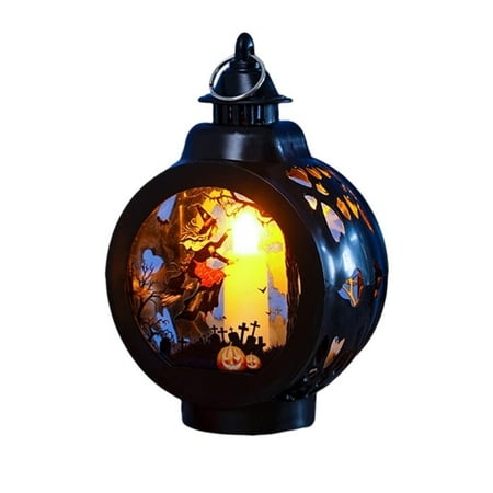 

SSBSM LED Lantern Battery Powered Round Waterproof Portable Ring Warm Light Scene Layout High Brightness Halloween Pumpkin Witch Skull Electronic Candle Lamp Party Favor
