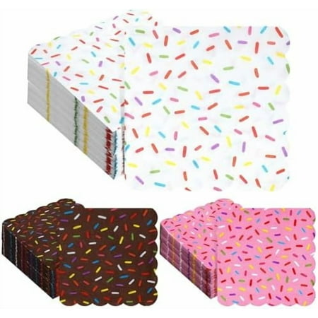150 Pcs Donut Sprinkles Napkins, Scalloped Edge 2-Ply Disposable Cocktail Napkins for Donut & Ice Cream Theme Party Decor.