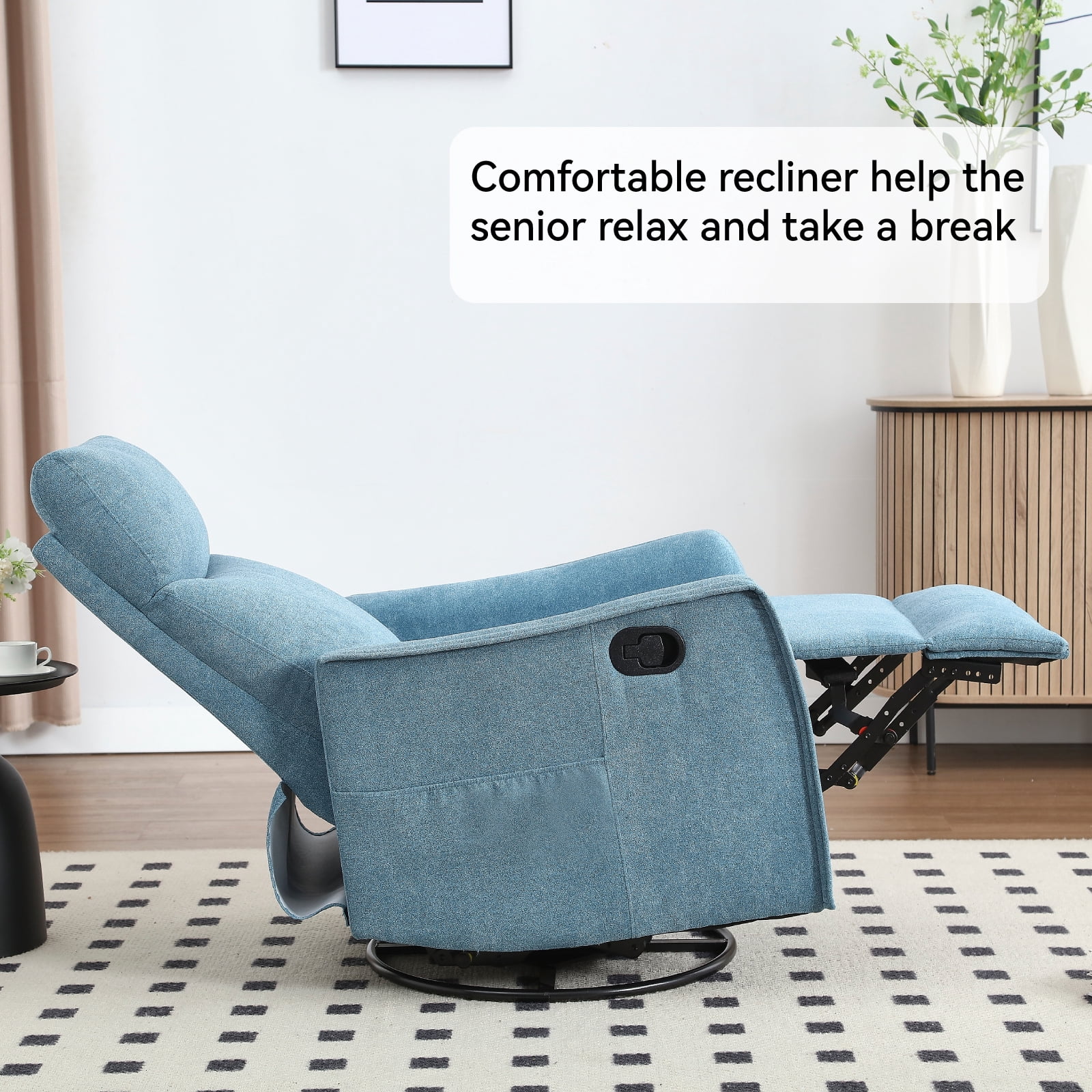 Gewnee Chenille Multifunctional Swivel Rocking Chair, 360° Swivel, Massage & Heating, for Living Room, Office and Home Theater,Blue