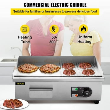 Commercial Electric Griddle Flat Top Grill, Non-Stick, Stainless Steel Countertop Griddle for BBQ 110V 1600W