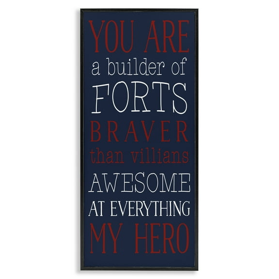 Stupell Industries You Are My Hero Typography Painting Black Framed Art Print Wall Art, 10 x 24