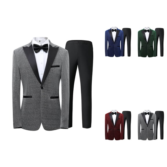 Men's Sequined Two Piece Suit One Button Slim Shiny Dress Coat Jacket Classic Regular Fit Suits Sets with Bow Tie Formal Tuxedo Black XXXXXXL