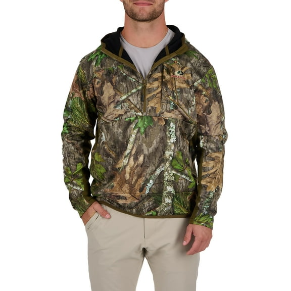 Mossy Oak Men's Long Sleeve Half-Zip Turkey Hunting Performance Camo Hoodie Pullover, Mossy Oak Obsession, Sizes S-3XL