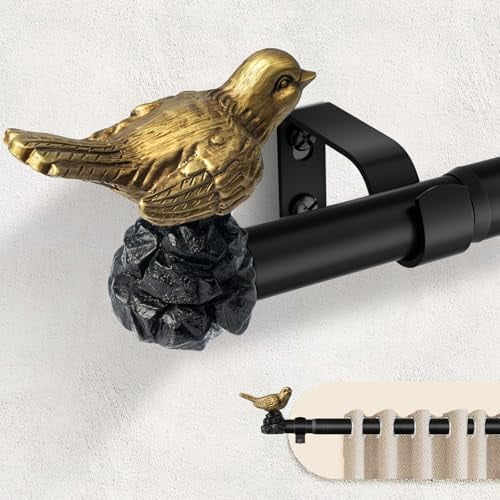 Decorative Black Curtain Rod 18 to 45 Inches Adjustable Drapery Rod with Bird Finials Heavy Duty Curtain Rods for Windows Living Room Kitchen