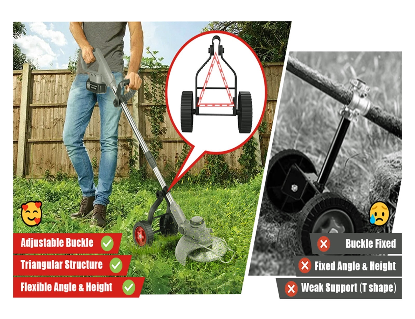 Universal String Trimmer Grass Eater Weed Cutter Adjustable Support Wheels Set for cordless grass trimmer ,2 IN 1 Trimmer & Edger