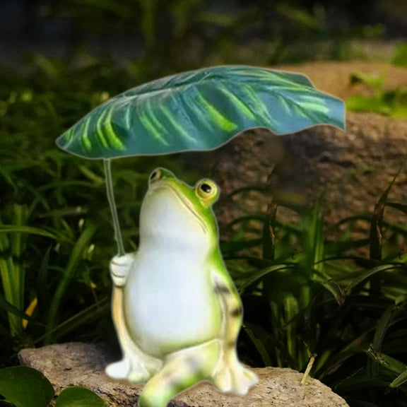 colaxi Green Frog Sitting under A Leaf Statue Balcony Ornament for Indoor Outdoor Versatile Lovely Fine Workmanship Yard Decoration