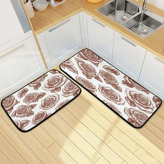 Ryvnso Retro Rose Flower-3 Kitchen Rugs Set Non Slip Runner Mats for Dining Room