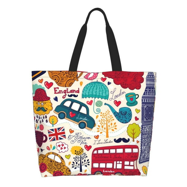 Easygdp London Symbols Bolsas Tote para Mujer, Bolsos de Hombro para Viaje, Bolsos de Mano de Gran Capacidad para Compras y Trabajo