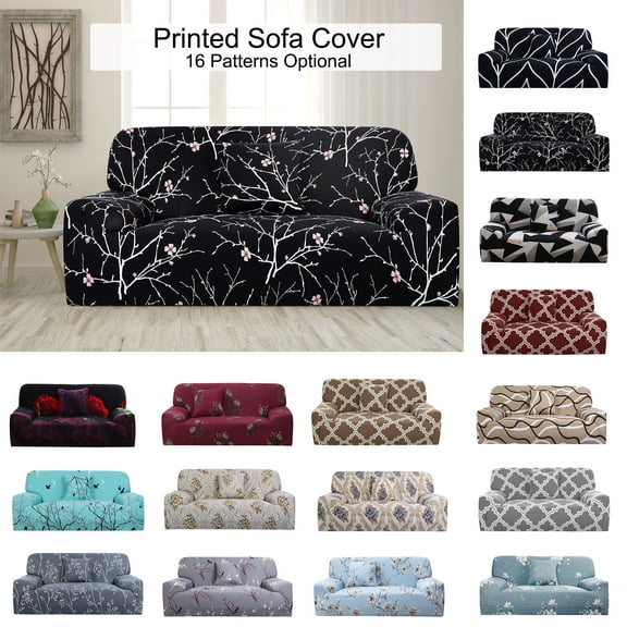 PiccoCasa Stretch Spandex Sofa Removable Slipcover 3 Seater Black White Branches Large