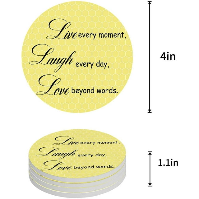 RYLABLUE Inspirational Quotes Motivational Words Yellow Set of 4 Round Coaster for Drinks, Absorbent Ceramic Stone Coasters Cup Mat with Cork Base for Home Kitchen Room Coffee Table Bar Decor