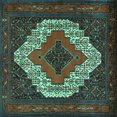 thumbnail image 1 of Ahgly Company Machine Washable Indoor Square Persian Turquoise Blue Traditional Area Rugs, 6' Square, 1 of 4