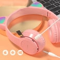 thumbnail image 3 of Bluetooth Cat Ear Headphones for Kids & Adults, Cat Ear LED Light Toddlers Study Headphones,Wireless & Wired Mode Foldable Headset with Mic,Clear Sound Quality for iPhone/iPad/Laptop/PC,Pink, 3 of 13