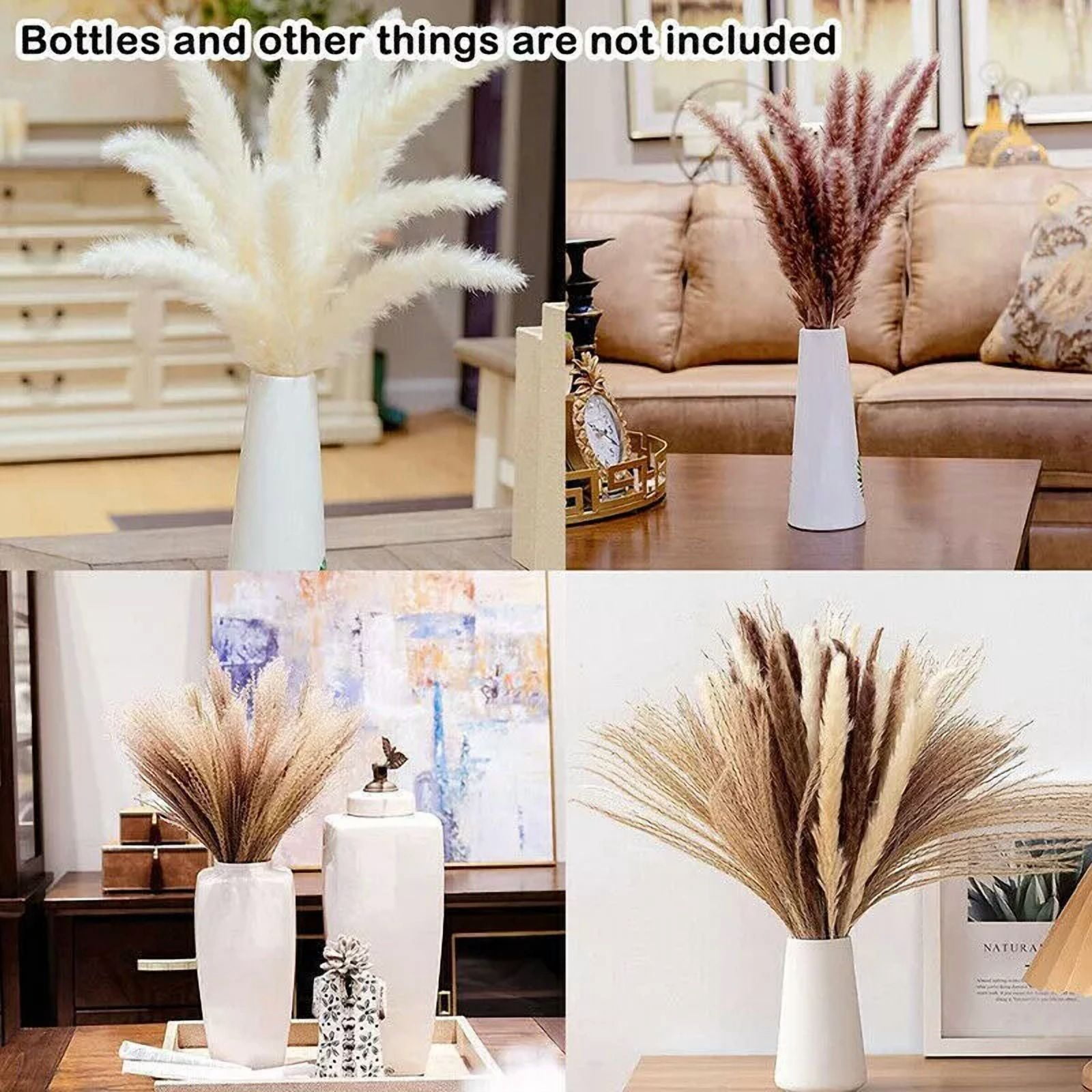 CIRCLE- 60 Pcs Pampas Grass Natural Dried Reed Flower Bunch Home Wedding Decor Bouquets
