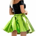 thumbnail image 4 of vastwit Women's Shiny Metallic High Waist Flared Skirt Pleated Skater Skirt Rave Clubwear Green L, 4 of 5
