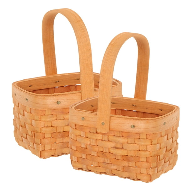 2pcs mini canasta de flores tejidas de madera con mango para favores de fiesta de cumpleaños almacenamiento de dulces y decoración del hogar canasta de organizador de bambú pequeño para bodas