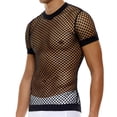 thumbnail image 2 of Herrnalise - Camiseta de malla de red para hombre, ajustada, de manga corta, con músculos, de malla hueca, divertida, transpirable, de red de pesca, de manga corta, a la moda, color negro, L, 2 of 5
