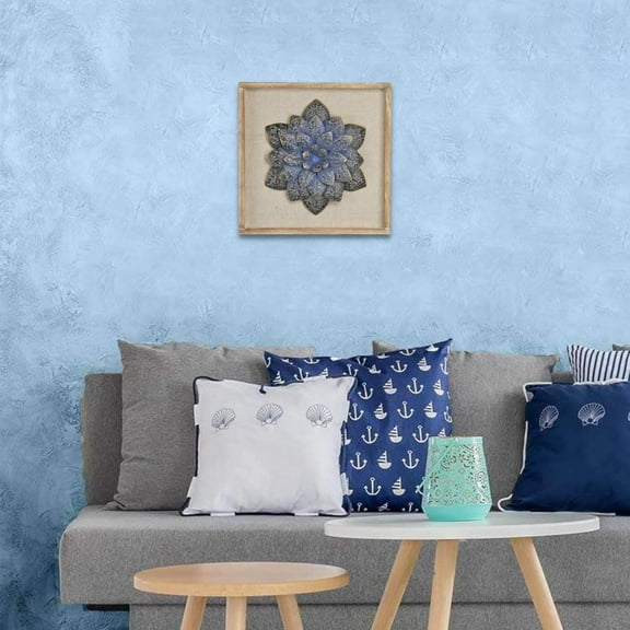 12" X 13" Dark Blue Flower Wood and Metal Wall Decor