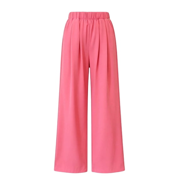 Dagugfen Full Length Pants for Teen Girls Elastic Waist Straight Leg Daily Wear Regular Casual Pants with Pockets(14-15YearsHot Pink)