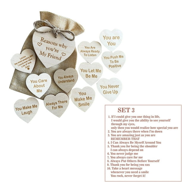 Xihbxyly Recuerdo de Corazón de Madera, 10 Piezas con Forma de Corazón, Mensaje Grabado, Caja de Regalo con Un Toque Especial, Ideal para Bodas, Aniversarios, Cumpleaños y Manualidades. Tamaño: 12 X