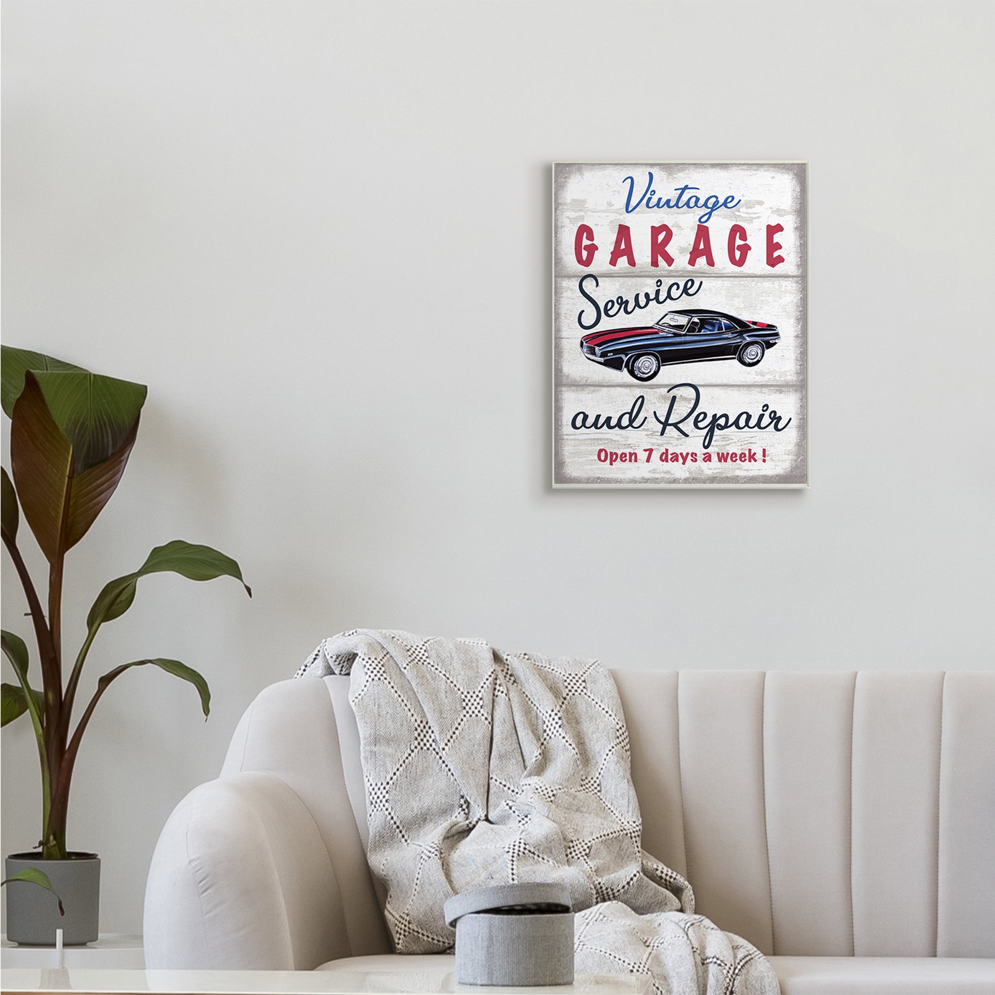 Stupell Industries Vintage Garage Service Sign Rustic Plank Pattern,13 x 19,Designed by Elizabeth Tyndall