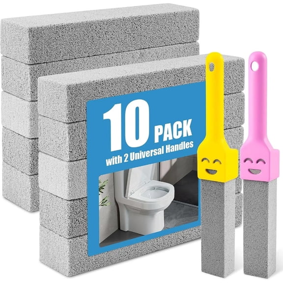 SMLT Pumice Stone Cleaner with Handle, 10 Pack Toilet Bowl Cleaning Stones for Hard Water Stains, Rust Remover, BBQ Grill Griddle Scouring Stick, Reusable