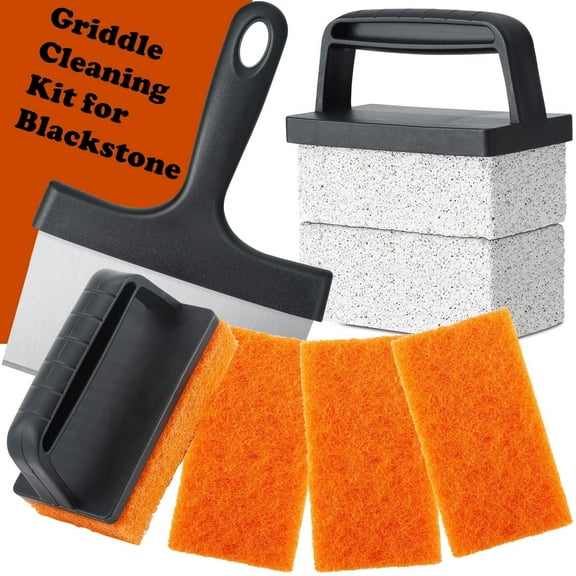 Griddle Cleaning Kit for Blackstone，Flat Top Grill Cleaning Kit with Grill Stone, Griddle Scraper & Griddle Brush，Works on Hot or Cold Surfaces