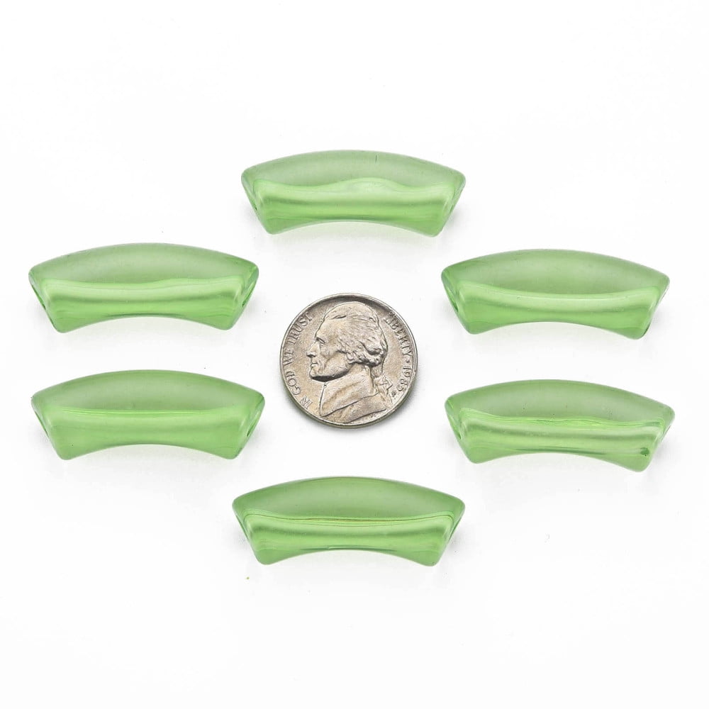 Transparent Acrylic Beads Curved Tube Yellow Green 36x13.5x11.5mm Hole: 4mm about 148pcs/500g