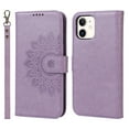 thumbnail image 2 of Dteck Wallet Case for iPhone 11 6.1", Shockproof Magnetic Flip Kickstand Embossed Pattern PU Leather Card Slots Protective Cover with Hand Strap For iPhone 11,Purple, 2 of 11