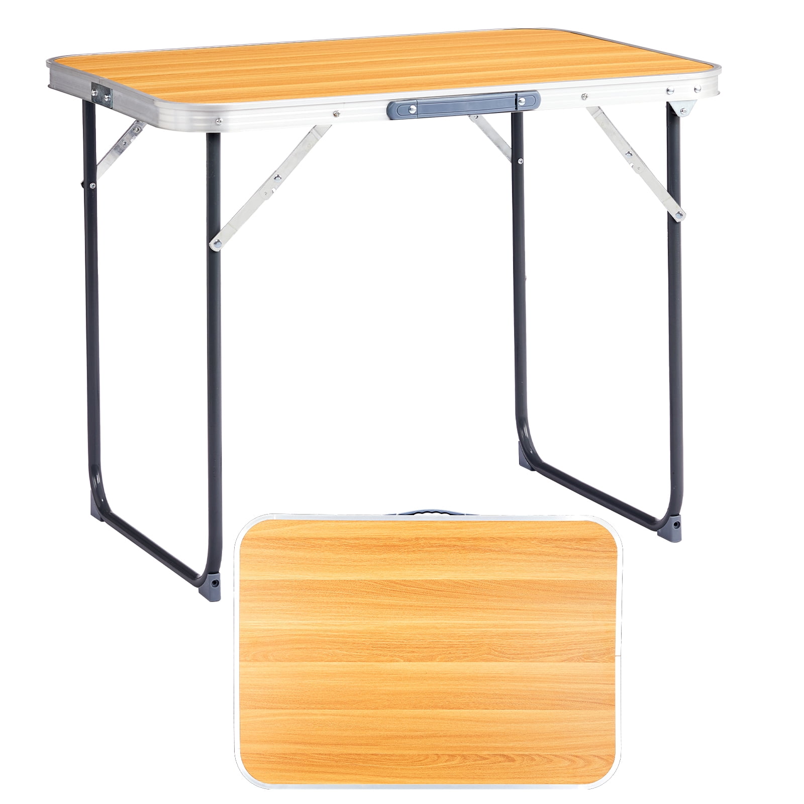 2.3ft Aluminum Camping Folding Table wood grain color