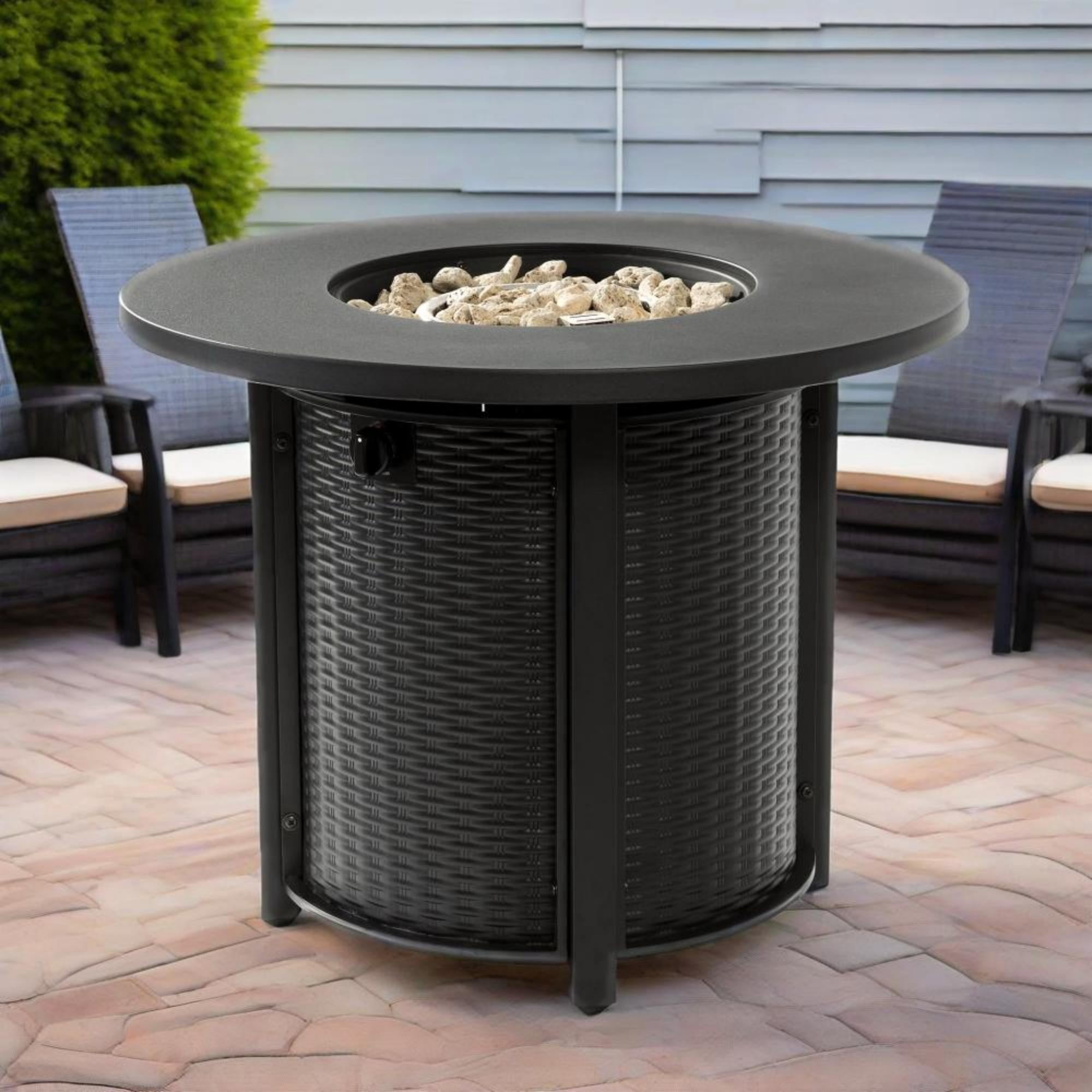 BOFANG 32 inch Propane Fire Pit Table with Lid & 50,000 BTU Heater, Black