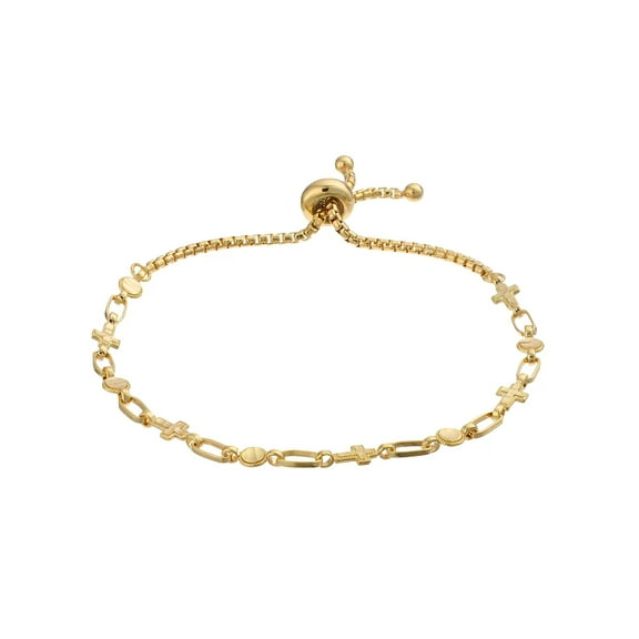 Kristen Kesho 18K Gold-Plated Sterling Silver Round Cross Bolo Bracelet Adjustable Length