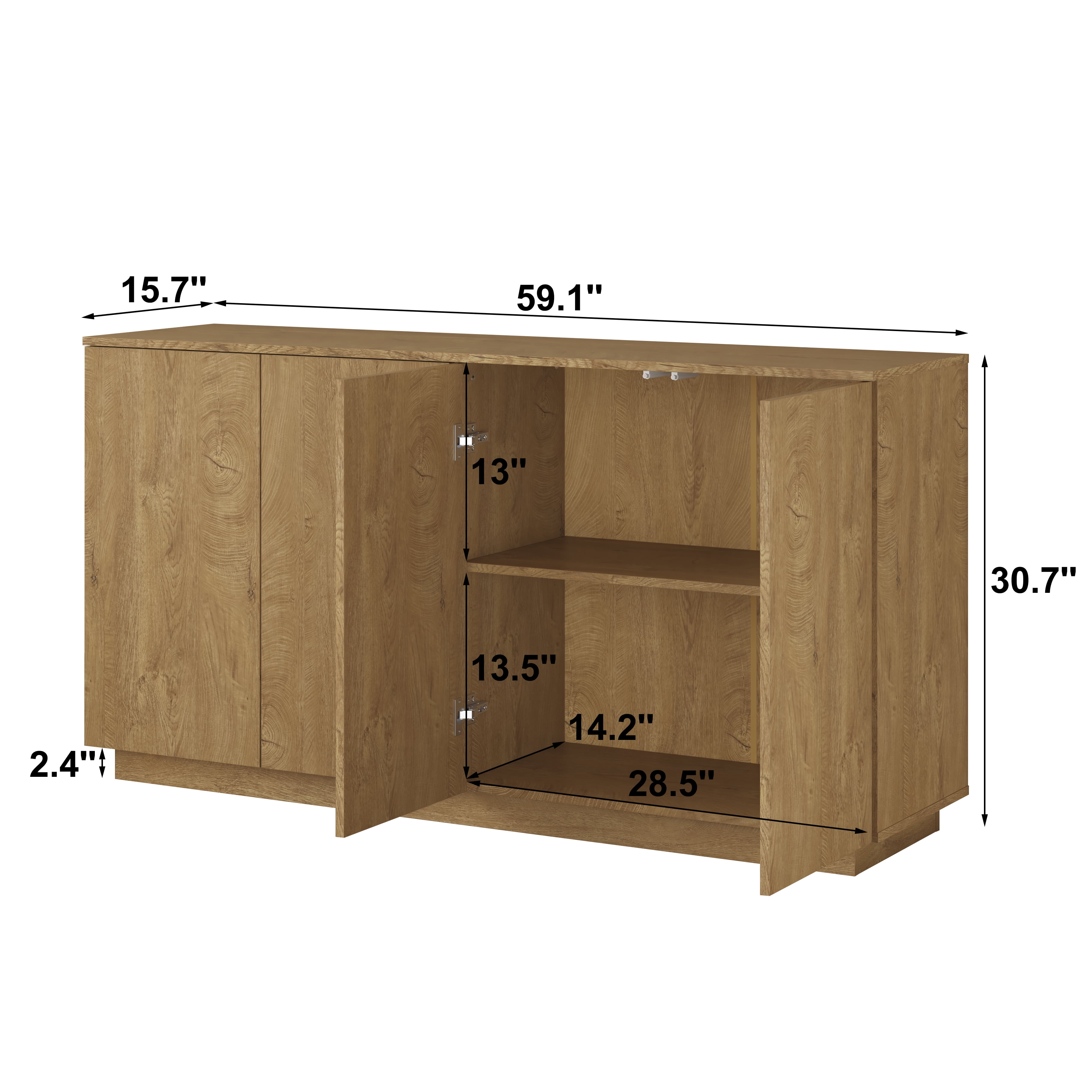 Mintazer 59.1"W Sideboard Buffet Cabinet with Adjustable Shelves, 4 Door Storage Credenza Cabinet for Dining Room Kitchen Living Room, Entryway, Natural