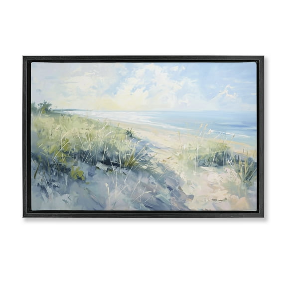 Stupell Industries Sunny Day At The Coast Nautical & Beach Painting Black Floater Framed Canvas Art Print Wall Art, 25 x 17