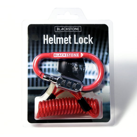 Blackstone Bicycle Helmet Lock with Reminder Cable Uninversal Anti-theft Safety Combination Carabiner Style Lock for E-bike Helmet (RED)