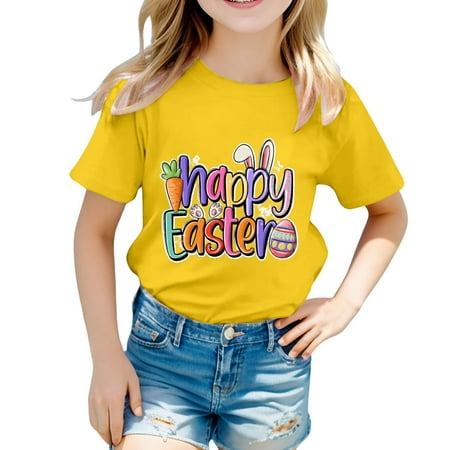 Tiijoy Kid Girls Easter Cute T-Shirt Round Neck Short Sleeve Tee Summer T Shirt Sizes 1-13