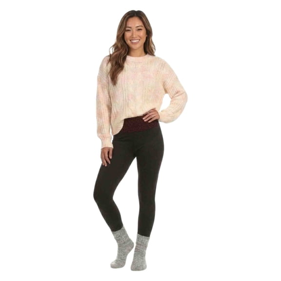 Women "Leopard" High Waist Fold over Fleece Leggings, Wine Red