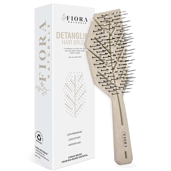 Hair Detangling Brush by Fiora Naturals - 100% Bio-Friendly Detangler hair brush w/ Ultra-soft Bristles- Glide Through Tangles with Ease - For Curly, Stright, Women, Men, Kids, Toddlers