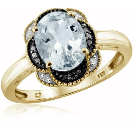 JewelersClub 1.66 Carat T.G.W. Aquamarine Gemstone and Black and White Diamond Accent Ring
