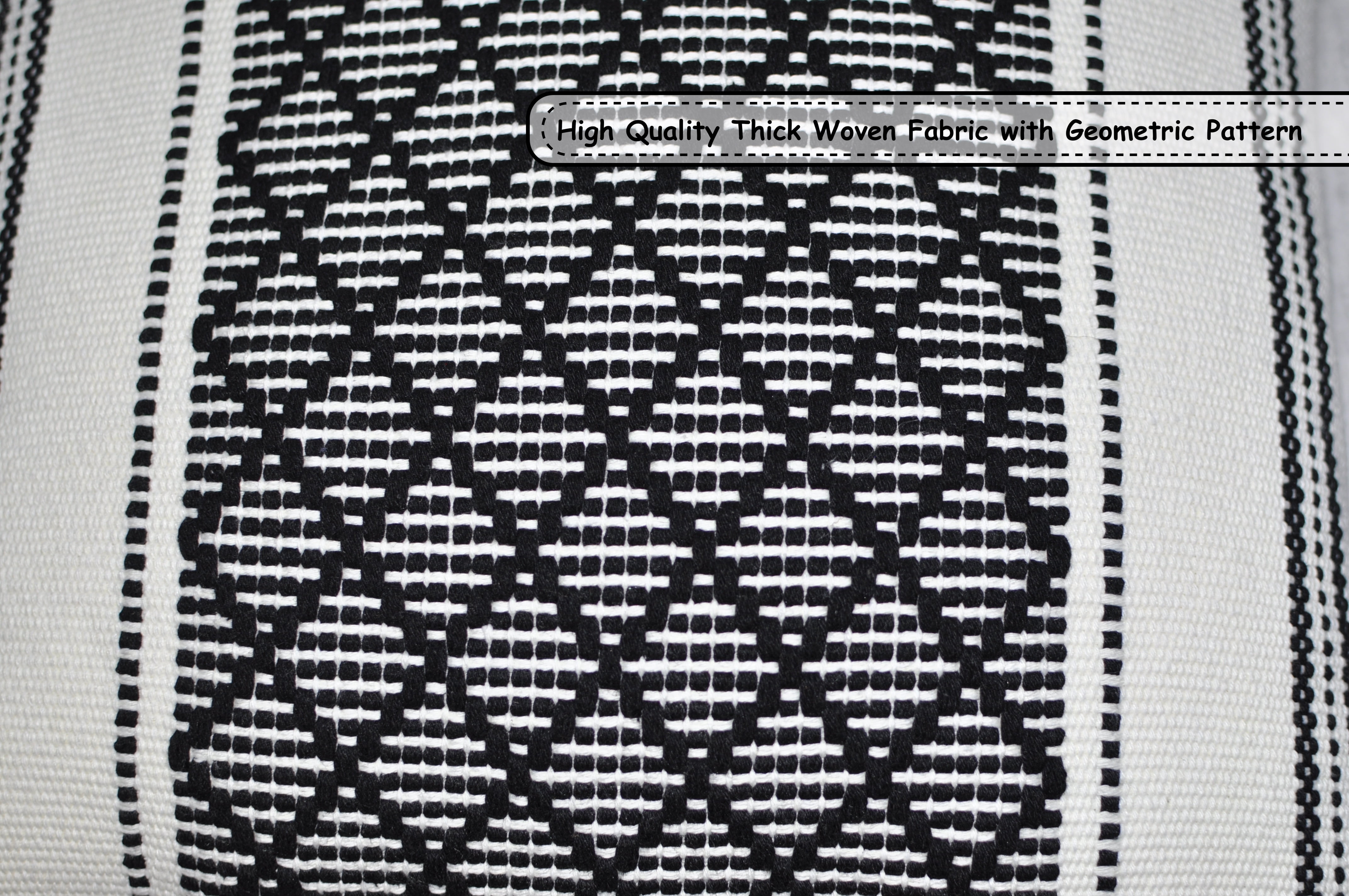 Decorative Pillow Covers with Tassels, 18x18 Inches, Black and Off White (Set of 2) | Boho Pillow Covers With Plaid Checkered Pattern | Farmhouse Woven Pillow Cases| Natural Accent Cushion Covers