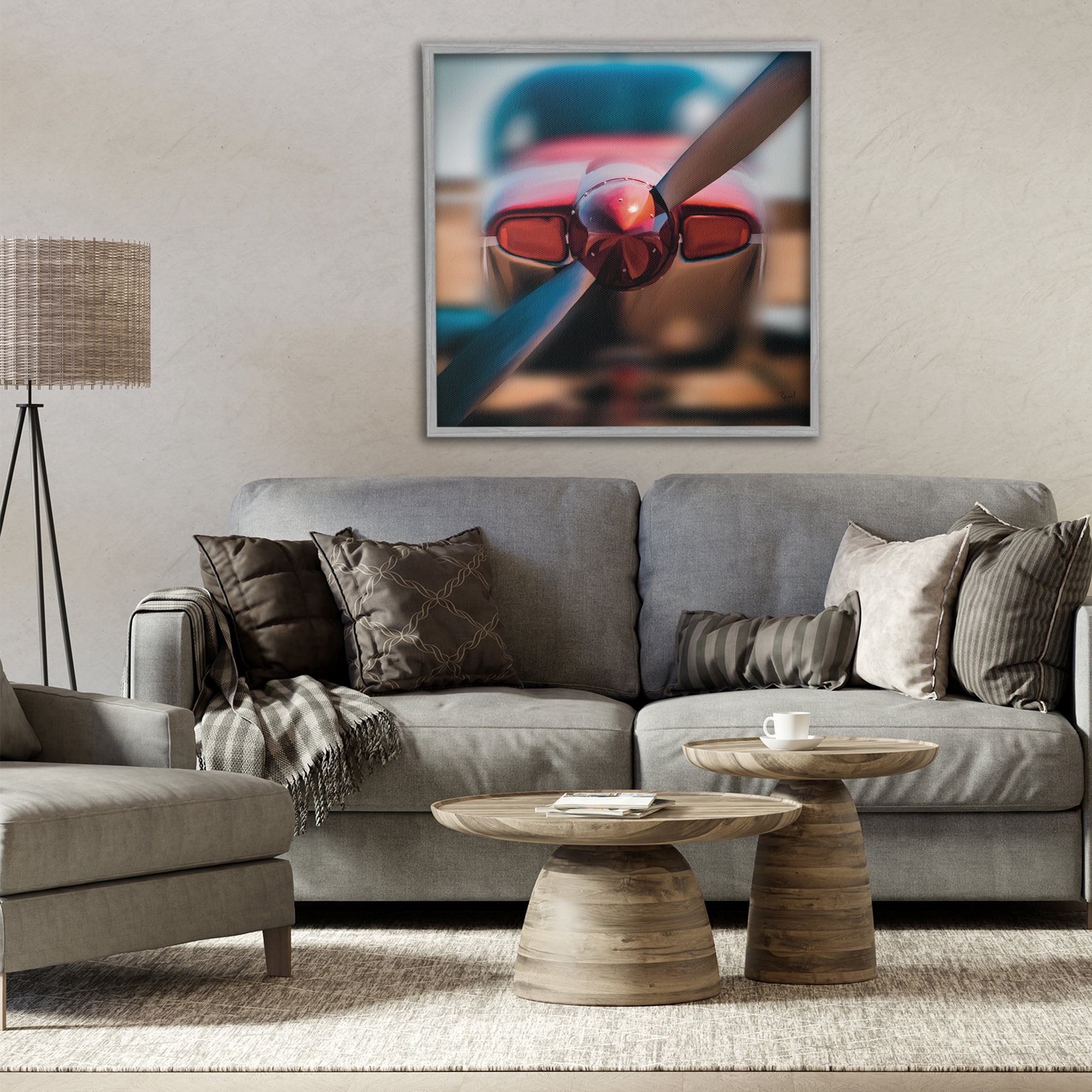 Stupell Industries Red Aircraft Propeller Gray Framed Giclee Art, design by Renel Peters