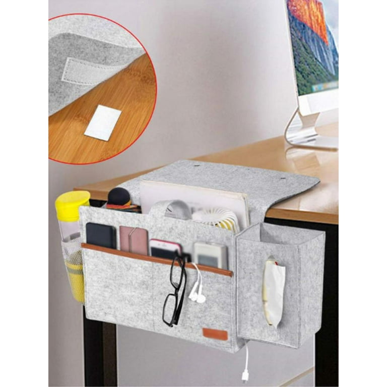 Shengshi SIMBOOM Bedside Organizer Caddy Felt Storage Bag with Tissue Box and Water Bottle Pocket Books Magazine Holder for Home College Dorm Sofa